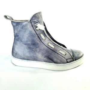 RARE Pratesi Italian Lamb Leather Wedge Sneakers US7.5 EU38 Marble Blue & White